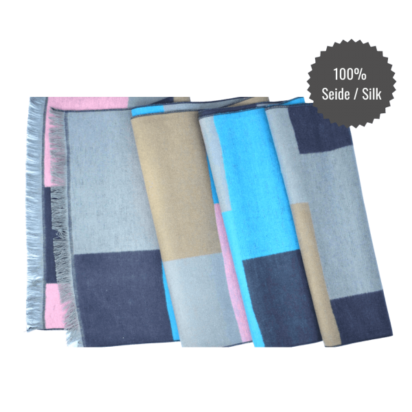 Seidenflanell Schal Patchwork Rosa Schwarz Blau